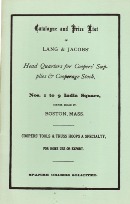 Lang & Jacobs Reprint, 23 Pages, 14 X 21.5 Cm. Catalog Includes Such Cooper's Tools As Adzes, Side Axes, Bung Starters, Shaves, Howells, Crozes, Etc. Also Includes Such Supplies As Rivets And Truss Hoops.