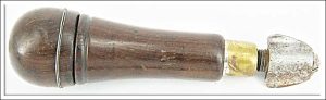 Rosewood Handle Tool Holder With Tools, Cap Has A Repaired Crack.