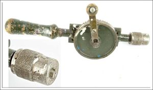 Unusual Hand Drill, Jaws Are Just About Flat At The Top, Maker Is Worn.