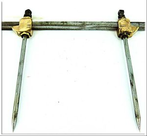 Vintage Early Brass Head And Steel Point Trammels, Well Made., 7 1/4"