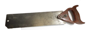 Rare Geo Bishop double sided saw with carved handle,