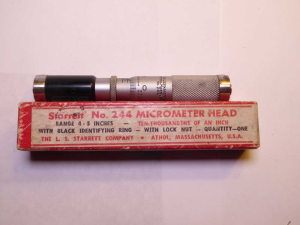 Starrett USA No. 244 4 - 5" with black indenturing ring micrometer head iob, .00001"