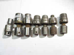 Proto swivel head sockets 1/2" drive - 11/16 slight repair, 3/8" drive-5/8,9/16,1/2, 3/8" swivel, 10mm Marco 3/8" drive, 9/16" MAC slight grind