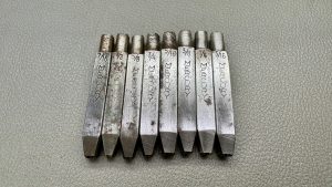 Mercury Size Marking Punch Set Very Rare 3/16-1/4-7/16-1/2-5/8-3/8-5/16 & 3/4 In Good Condition